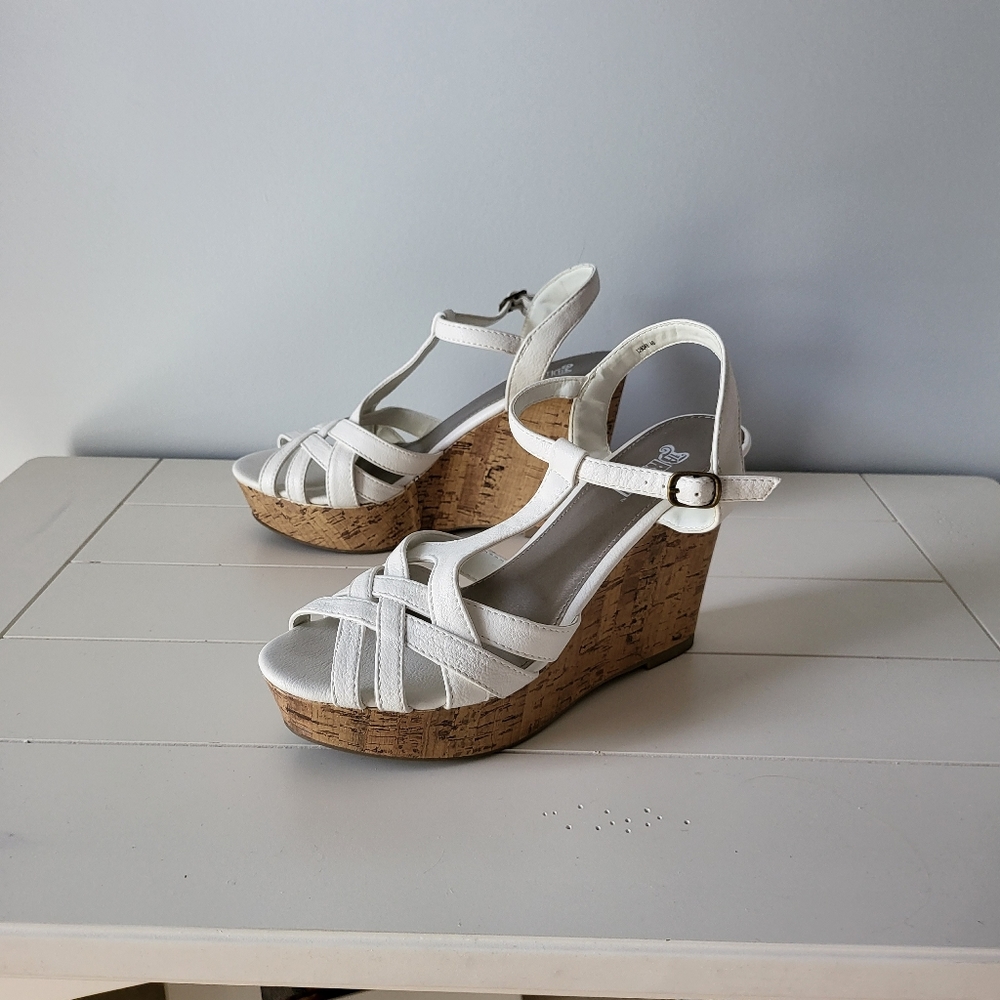 Brash white wedge sandals, size 9.5